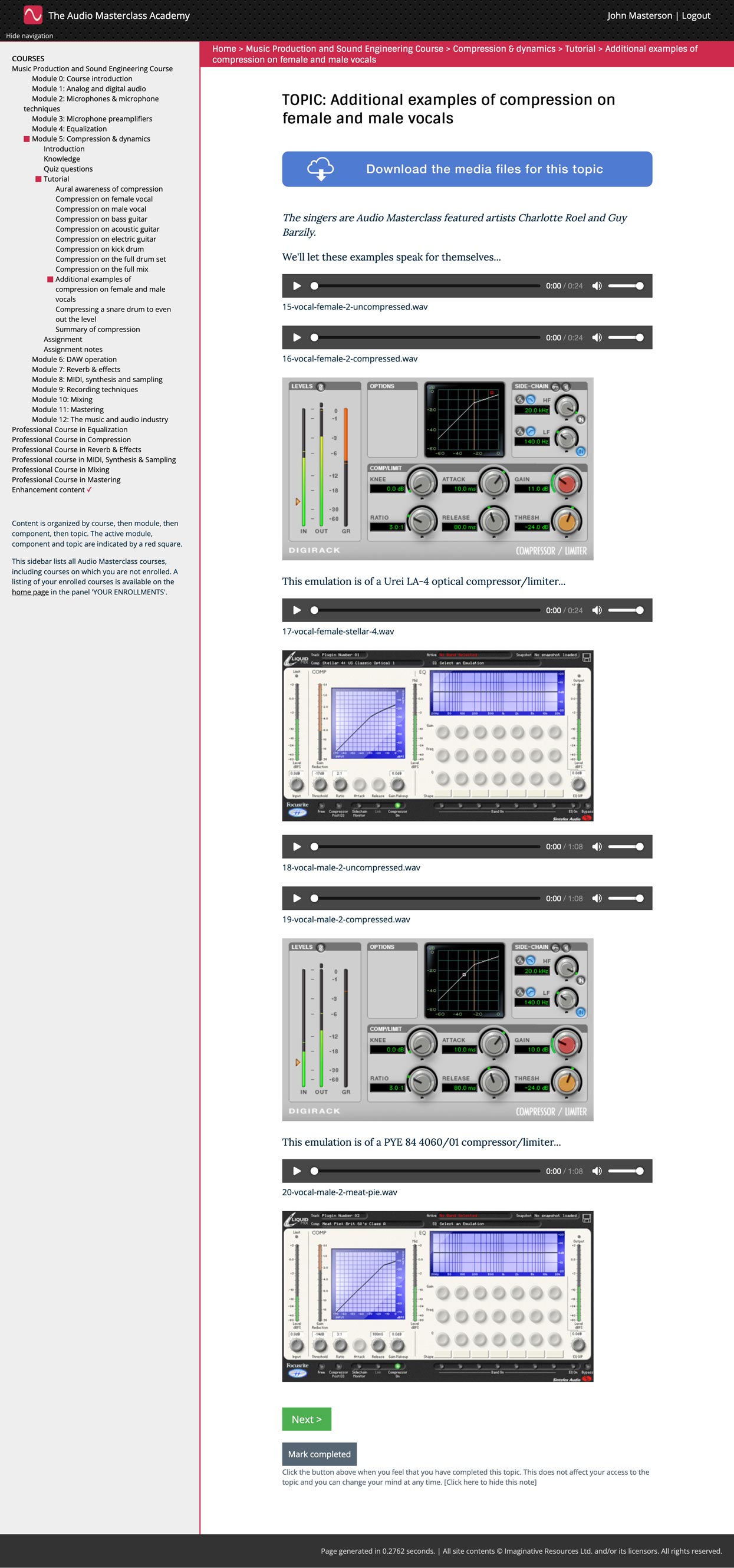 Examples of compression on female and male vocals