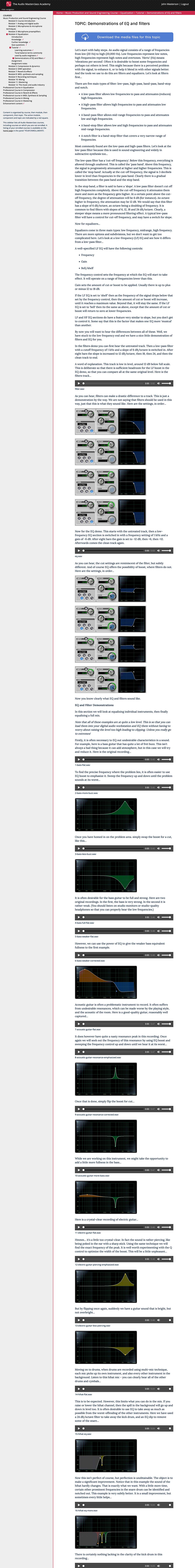 Demonstrations of EQ and filters